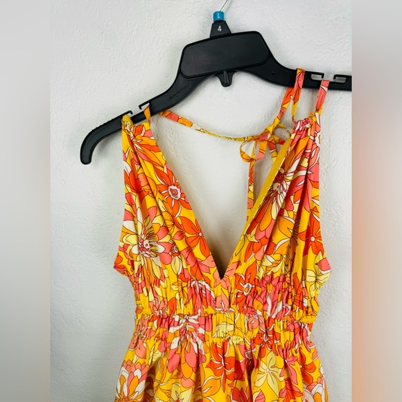 J Crew Collection V-neck double-strap maxi dress Bright Orange Sunset Floral - Picture 5 of 12